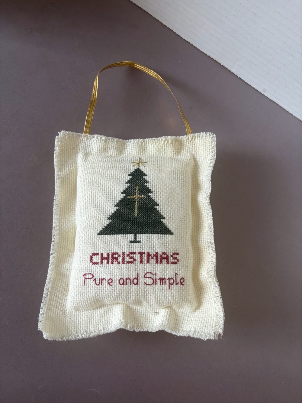 Christmas Pure and Simple Cross-Stitched Tree Hanging - Cream